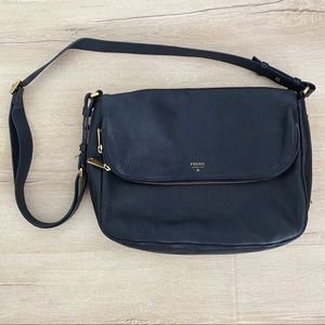 Fossil Black Leather Adjustable Crossbody Bag